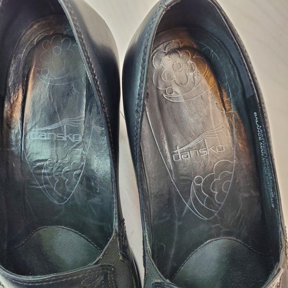 Dansko Black Leather Slip On Block‎ Heel Loafers Women Size 38 - Picture 10 of 16